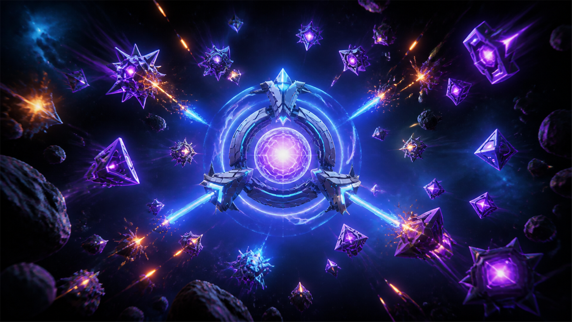 NOVA Orbital Defense neon uzay savunma sahnesi